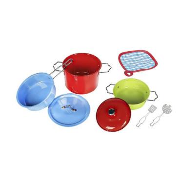 Imagem de Brinquedo Infantil Kit Cozinha Inox Colorido 8 Peças - Dm Toys DMT0036