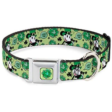 Imagem de Coleira para animais de estimação Disney, coleira de cachorro fivela de cinto de segurança, Mickey Mouse Dia de São Patrício Lucky Me Leprechaun Pose Greens, 50 a 79 cm de largura