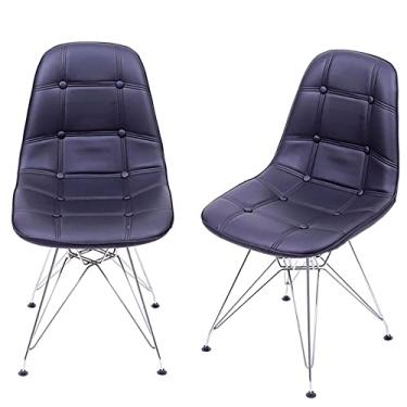 Imagem de KIT 02 CADEIRAS DKR BOTONE PRETA BASE CROMADA