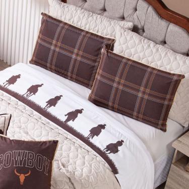 Imagem de Jogo De Cama Lençol King Country Com Fronhas Estampadas 04 Peças - Tecido Percal 200 Fios Cor Marrom