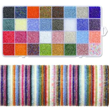 Imagem de Gacuyi Kit de contas de vidro de 2 mm, 25600 peças, 32 cores, 12/0, kit de contas pequenas para pulseiras, colares, brincos, joias para artesanato DIY