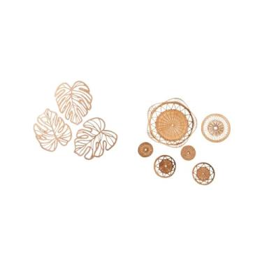 Imagem de Fenteer Enfeites Criativos de Parede em Rattan E Folhas de Palmeira Trançadas para Quarto, Banheiro, Corredor, Café, Parede Da TV, Decoração Tropical