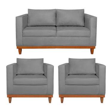 Imagem de Kit Sofá 2 E 3 Lugares E 2 Poltronas Europa 180 Cm Suede - Amarena Móveis Cinza