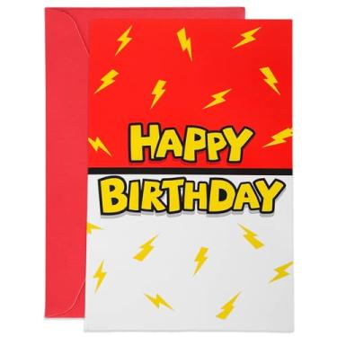 Imagem de Cartão Convite Aniversário com Tema Desenho Animado Vermelho e Branco, Cartão Feliz Aniversário com Envelope para Crianças Meninos Meninas Lembrancinhas Festa Tema Desenho Animado e Decoração