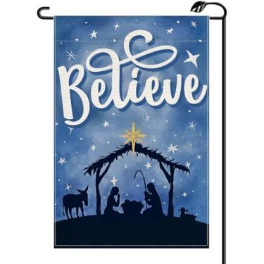 Imagem de Believe Jesus Bandeira de jardim de Natal 30,5 x 45,7 cm vertical dupla face inverno noite santa bandeiras pequenas rústica decoração externa para quintal SD32