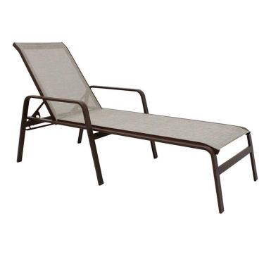 Imagem de Espreguiçadeira Para Piscina Reforçada Aluminio Tela Sling Marrom