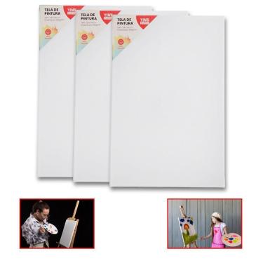 Imagem de Kit 3 Telas De Pintura Comum 20x30 100% Algodão Pronta Branca N-a