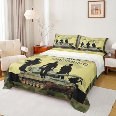 Imagem de Jogo de lençol casal camuflado, silhueta de soldados americanos, camuflagem verde exército, 4 peças, para decoração de quarto de crianças, meninos, adolescentes e homens, moderno, lençol de cima, 2
