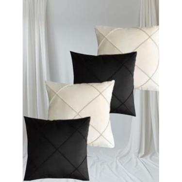 Imagem de Conjunto de Almofadas para Sofá com Capa Removível e Enchimento, Estampa Moderna e Tecido Suave, para Sala, Quarto e Decoracao de Casa (45x45cm) (Preto com palha)
