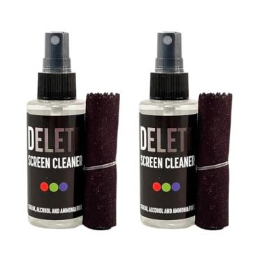 Imagem de Delete Kit de spray de limpeza de tela, pacote com 2, frasco de 57 g e pano de limpeza de microfibra de 30,5 x 30,5 cm, sem riscos, fórmula segura e suave, multiuso para viagens, TVs pequenas, câmeras