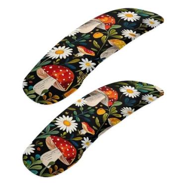 Imagem de Wanzuoeng Capa de apoio de braço para cadeira de escritório com estampa de margarida cogumelo, 2 peças, protetor de braço elástico para cadeira de jogos com borda elástica, ajuste universal