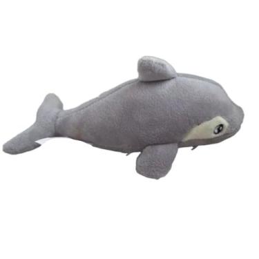 Imagem de Brinquedo Mordedor em Pelúcia para Pets, Formato de Baleia, Cinza e Amarelo, Pelúcia Macia para Cães