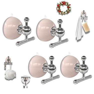 Imagem de XIEFFICH Ganchos de ventosa T-Bar – Resistentes, reutilizáveis, ganchos sem broca para pendurar toalhas, chaves, grinaldas (rosa, pacote com 4)