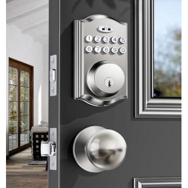 Imagem de Fechadura de porta de entrada sem chave com 2 maçanetas, fechadura eletrônica retroiluminada com conjunto de alças, trava automática, códigos únicos, fechadura inteligente para porta da frente, fácil