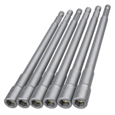 Imagem de Evponk Conjunto de 6 chaves de porca magnética para furadeira de impacto, 15 cm de comprimento, conjunto de soquetes de broca de impacto com haste sextavada de 1/10.2 cm