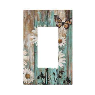 Imagem de JDAKHD Capa de interruptor basculante decorador floral de casa de fazenda com margarida branca em fundo de madeira verde vintage dispositivo único compatível com regulador de intensidade de luz