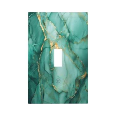 Imagem de DWBGUO Capa decorativa de placa de interruptor com textura de mármore de pedra preciosa verde turquesa dourada 1 placa de parede exclusiva para interruptor de luz de alternância única capa artística