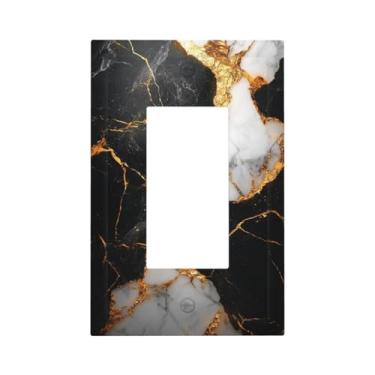 Imagem de SgEdao Capas decorativas modernas de mármore preto dourado cinza 1 gangue Rocker Light Switch Covers Single Decora GFCI placa de parede para banheiro, cozinha, decoração de casa