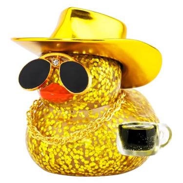 Imagem de wonuu Coffee Lover Rubber Duck, Cafe Bar Car Dashboard Decoration Iced Americano Ducks Espresso Duckie Mini Sparkly Sequined Ducky, Dark Yellow