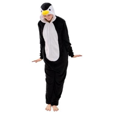 Imagem de JUOLOET Pijama unissex para adultos, pinguim, animal, peça única, ajuste confortável, fantasia de Halloween, roupa de dormir para casa (pinguim, pequeno)