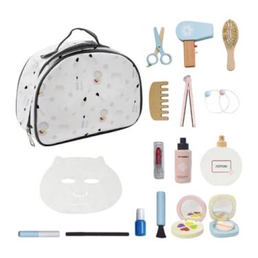 Imagem de KiBcsLic Kit de Maquiagem de Madeira para Salão de Beleza - Brinquedo Educativo para Meninas, com Bolsa de Cosméticos - Ideal para Crianças a partir de 3 Anos