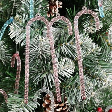 Imagem de 6 pingentes para pendurar em acrílico transparente de Natal para árvore de Natal, muleta torcida, bengala doce, decoração de festa (rosa)