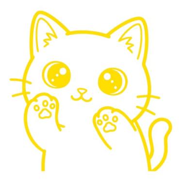 Imagem de Adesivo de Gato Kawaii Ideal para notebook capacete moto carro portas vidros paredes ambientes vários tamanhos (AMARELO, 26,3x26cm)