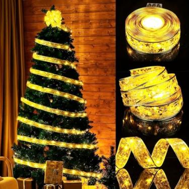 Imagem de Fita de Luzes LED de Natal de Arame de Cobre Branco 5M, Para Decoração de Árvores, Presentes e Laços(Branco Quente)