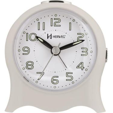 Imagem de Relógio Despertador Silencioso Pilha Luz Branco Herweg 2572
