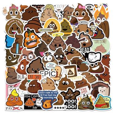 Imagem de Pacote de adesivos Funny Poop Emoji Cartoon 60 unidades à prova d`água