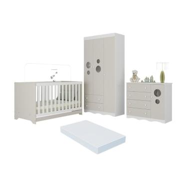 Imagem de Quarto de Bebê Completo com Berço Americano 3 em 1 Colchão Incluso Sonho Multimóveis MP4639