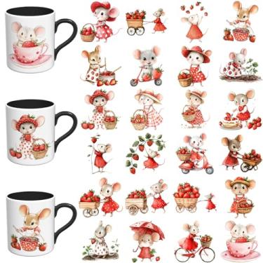 Imagem de Elewins Adesivos UV DTF - 24 folhas de copo UV DTF para canecas de vidro de café, decalques DIY para copos, esfregar à prova d'água em transferências para artesanato (rato morango)