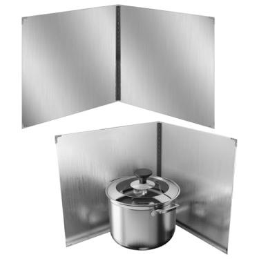 Imagem de LUMINFLY Pacote com 2 protetores de graxa dobrável de aço inoxidável, 40,6 x 40,6 cm, protetor de respingos de óleo de fácil limpeza para fogão e fritura