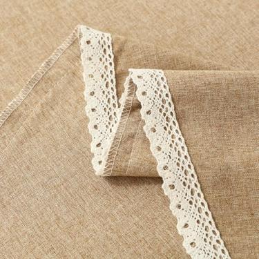 Imagem de Toalha de mesa de linho para mesas retangulares, toalha de mesa de tecido de cor sólida com borda de renda, pesada texturizada, toalha de mesa lavável sem rugas para cozinha, festa, decoração de casa