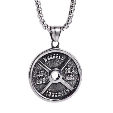 Imagem de Colar com halteres, academia, placa de peso, pingente de barra de aço inoxidável, para exercícios, colar masculino com placa de peso para selvagens e homens rudos, esportes, levantadores, corrente de