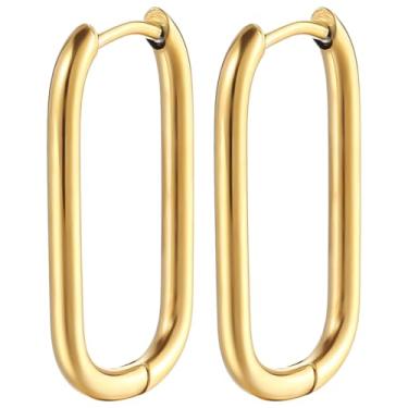 Imagem de LUMINFLY Brincos grandes de argola de prata esterlina, design oval grosso, aros de aço inoxidável de 23 mm, leves e modernos