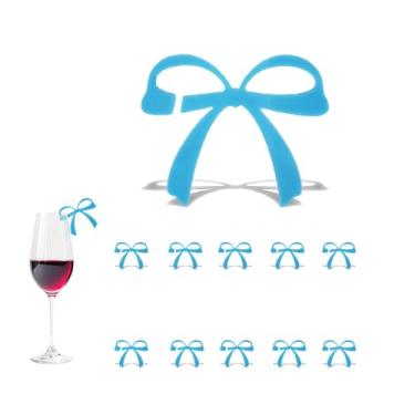 Imagem de 10 marcadores de bebida, etiquetas de bebida acrílicas com tema de laço, lembrancinhas de festa, aniversário, casamento, coquetéis, acessórios de festa (laço azul)