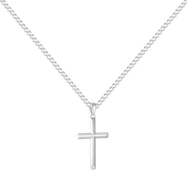 Imagem de Myfresty S925 Colar de cruz de prata para mulheres – Colar de cruz delicada para mulheres, pequeno à prova d'água, moderno, fofo, corrente cruzada, Páscoa, batismo, religiosa, presentes de fé