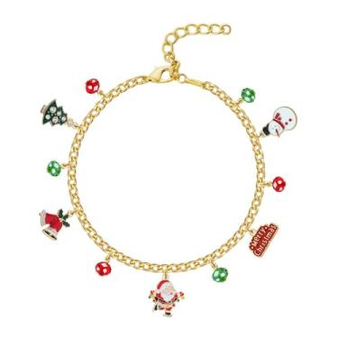 Imagem de ternotito Pulseira ajustável com pingente de Natal com corrente de ouro 14K para presente de Natal, Normal, Sem Pedra Preciosa