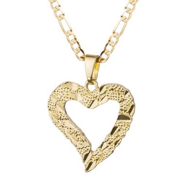 Imagem de SAELACY Colar feminino com pingente de coração Nugget banhado a ouro branco 14K com corte de diamante vazado, pingente de coração, corrente fígaro, joia minimalista, middle, Aço inoxidável, Sem Pedra