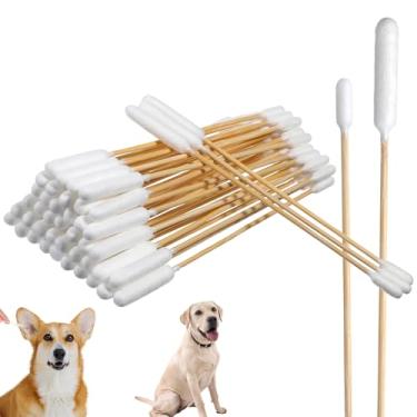 Imagem de Tucnoeu 100 peças de cotonetes de algodão de 15 cm de comprimento, cotonetes de algodão grandes com alça de bambu, cotonete de orelha de cachorro, suave e sem fiapos, especialmente projetado para cães