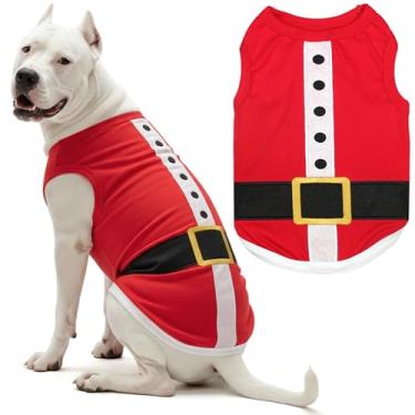 Imagem de Parisian Pet Roupa de Papai Noel - Camiseta de Natal de algodão leve bordada - Roupas divertidas sem mangas para cães - Camisetas laváveis na máquina para cães grandes - 4GG