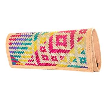 Imagem de AJIT CART Carteira feminina clutch de palha tecida à mão – bolsa de verão boho colorida, bolsa de praia ecológica feita à mão com fecho de pressão, presente de viagem leve