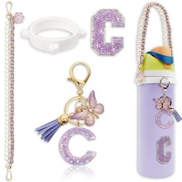 Imagem de Acessórios de letras para garrafas de água Owala – 680 g 947 g 1,134 g, com pingente de inicial bonito e alça de alça, compatível com Free Sip, copo de café, Owala Kids, Sway, Stanley Cup Accessories