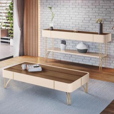 Imagem de Aparador de Sala Vivant e Mesa Cadenza Off/Castanho - HB Móveis, Off/C