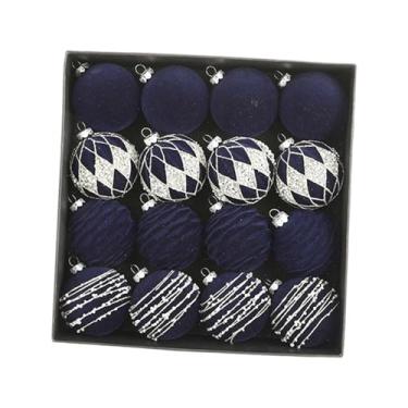 Imagem de Esquirla Conjunto de 16 enfeites de Natal em formato de bola flocada, leves e decorativos, com 6 cm de diâmetro, ideais para pendurar em casa durante as festas, Azul