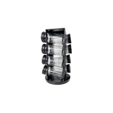 Imagem de Porta Condimentos Giratório com 8 Potes de Vidro e Plástico, Base Preta, 80ml cada, 23cm x 13cm, para Cozinha