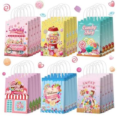 Imagem de Sinload 24 Pcs Candy Sweet Land Goodie Bags with Handles Lollipop Gift Bags Candy Party Favors Bags Sweet Candy Treat Bags Candy Shop Theme Bags for School Birthday Wedding Baby Shower Party Decor