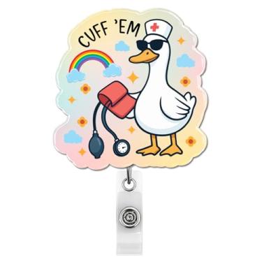 Imagem de Carretel engraçado de crachá de enfermeira de ganso, bonito porta-crachá de identificação retrátil com clipe jacaré para enfermeira estudante de enfermagem RN LPN CNA MA trabalhador médico