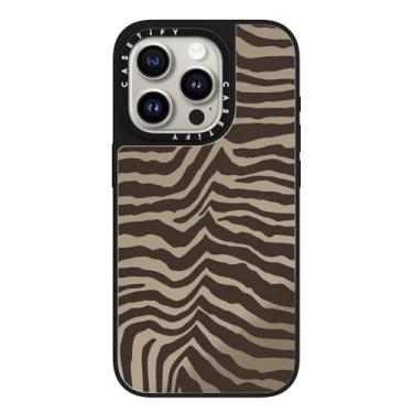 Imagem de CASETiFY Capa espelhada para iPhone 15 Pro [refletiva/proteção contra quedas de 1,5 metros/compatível com Magsafe] - marrom zebra - prata em preto